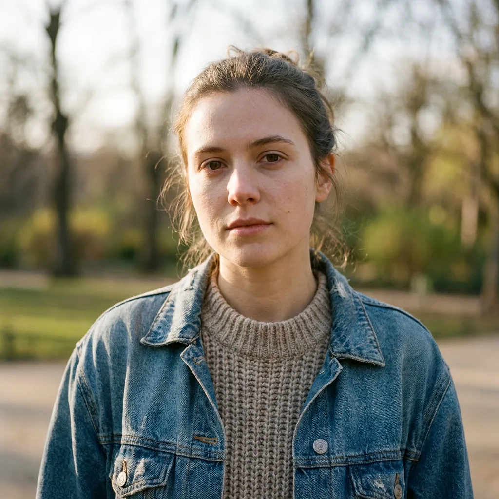 AI face swap before image: young woman portrait outdoors in daylight.