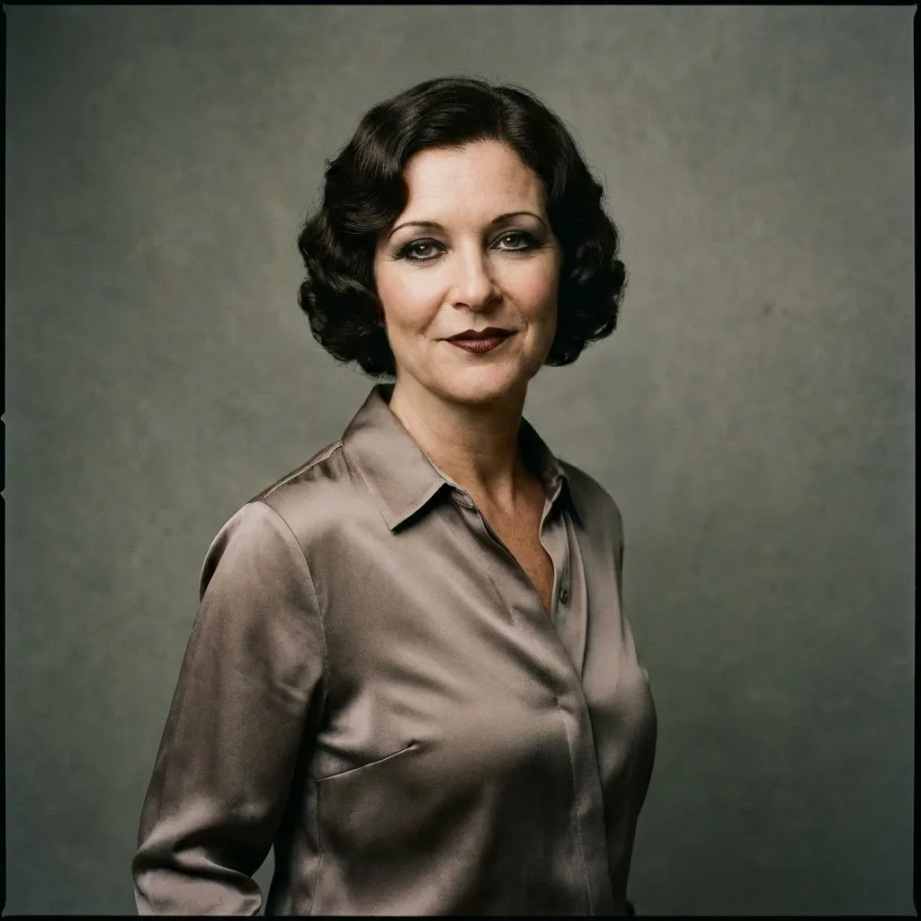 AI face swap after image: same studio portrait with a 1920s film star face style.