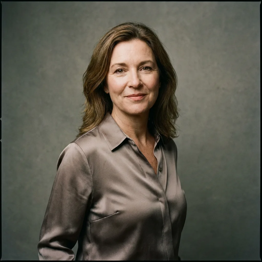 AI face swap before image: middle-aged woman studio portrait.