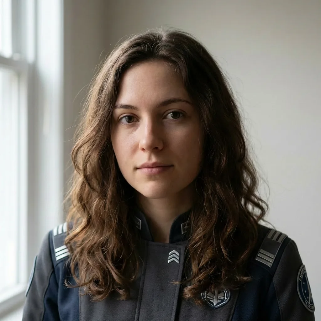 AI face swap after image: same portrait with a sci-fi space commander face style.