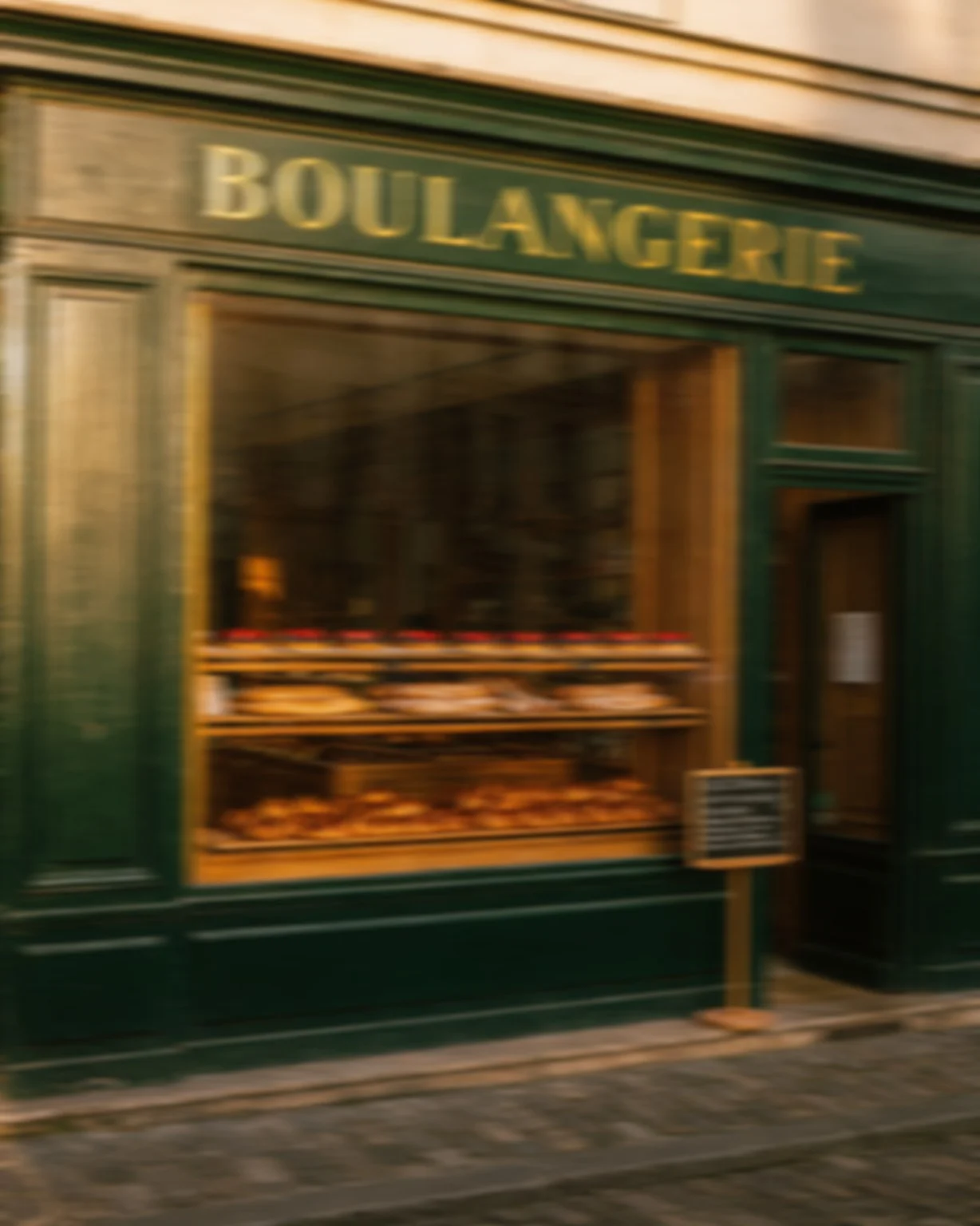 Before: Shaky photo of a Paris bakery storefront sharpened by AI