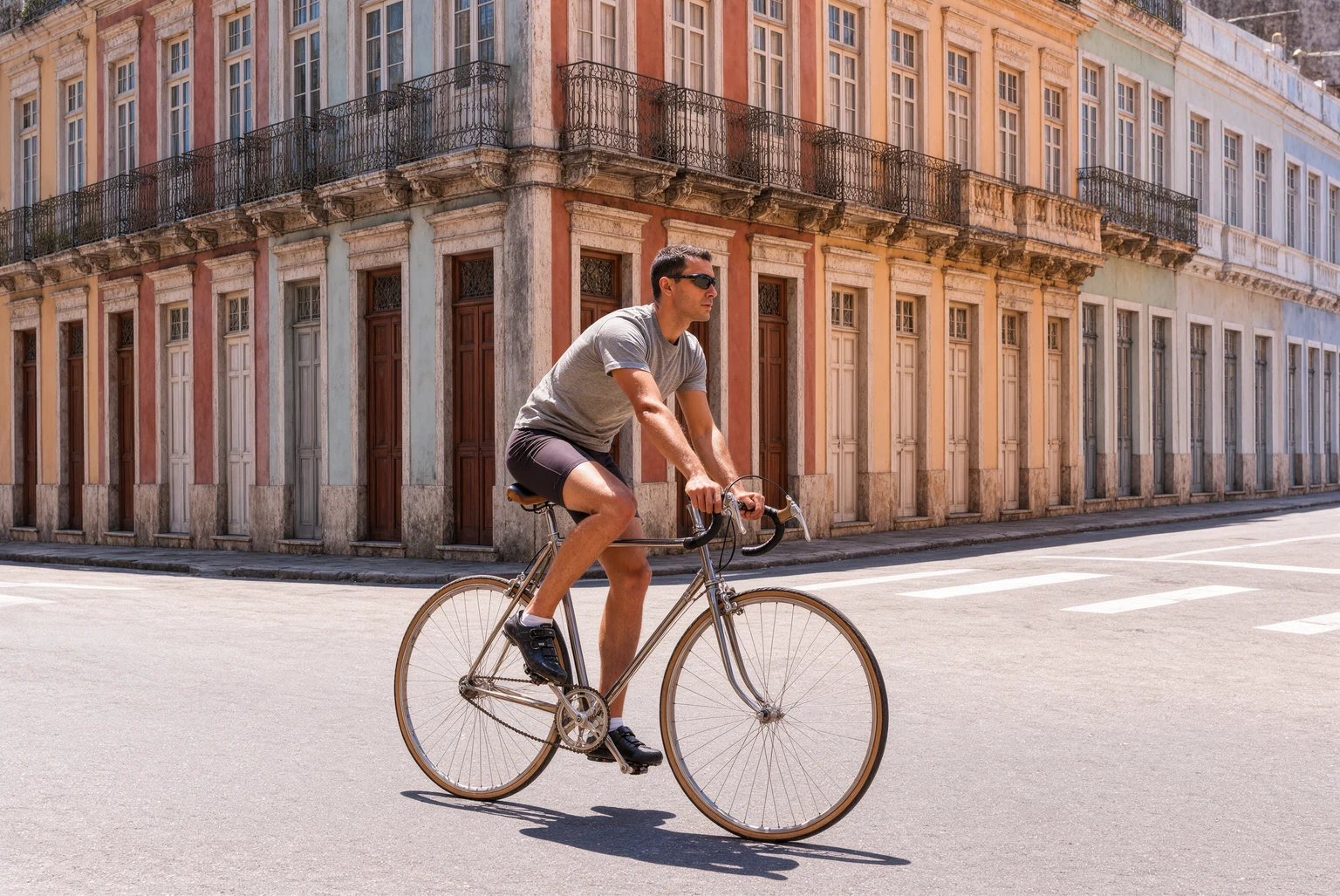 After: Motion-blurred cyclist on a city street sharpened by AI